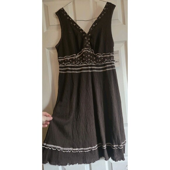 Elementz Mocha Brown Sleeveless Dress White Embroidery Detailing Size Large NWT - Picture 4 of 13